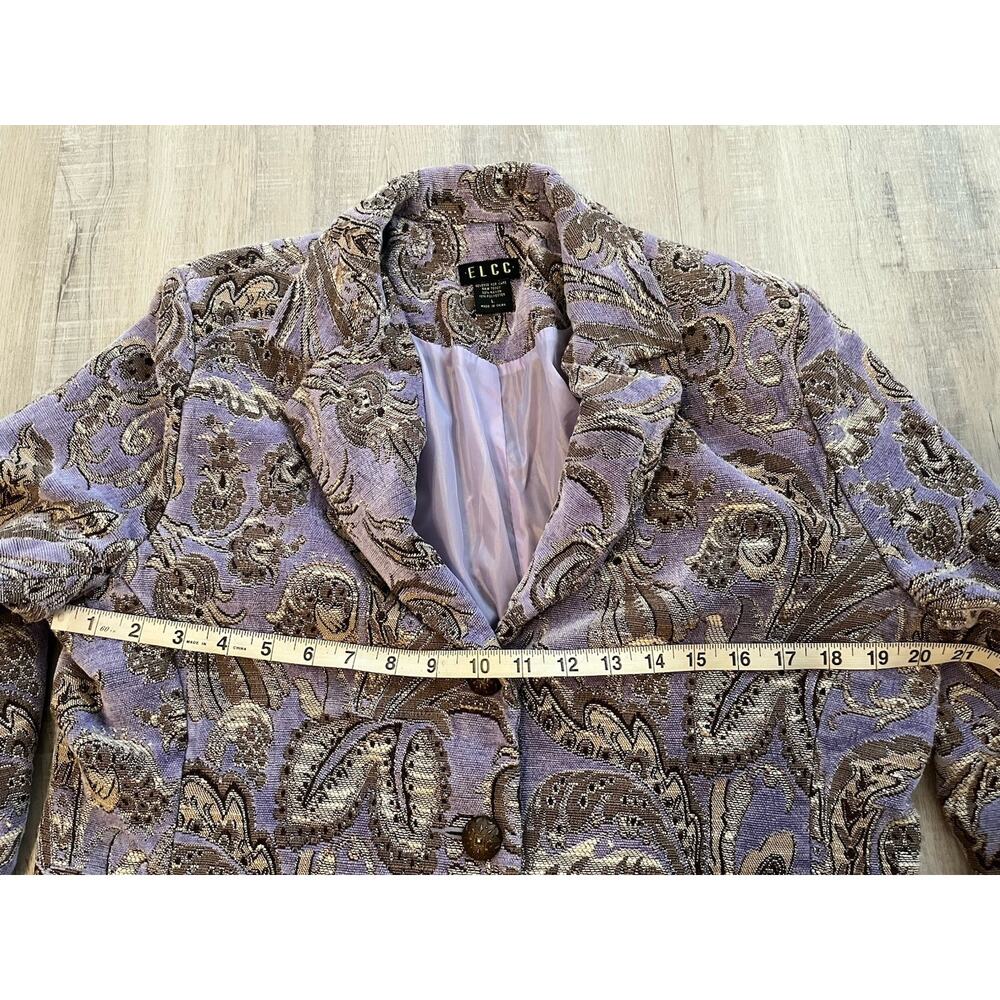 VTG Tapestry Jacket Pastel Lavender Purple Paisley Jacquard Bronze Button M L - Picture 9 of 10
